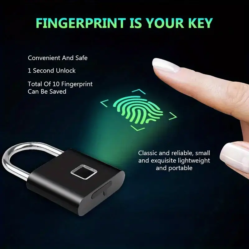 1pc mini smart fingerprint padlock waterproof security door lock antitheft keyless usb rechargeable lock for suitcase luggage details 1