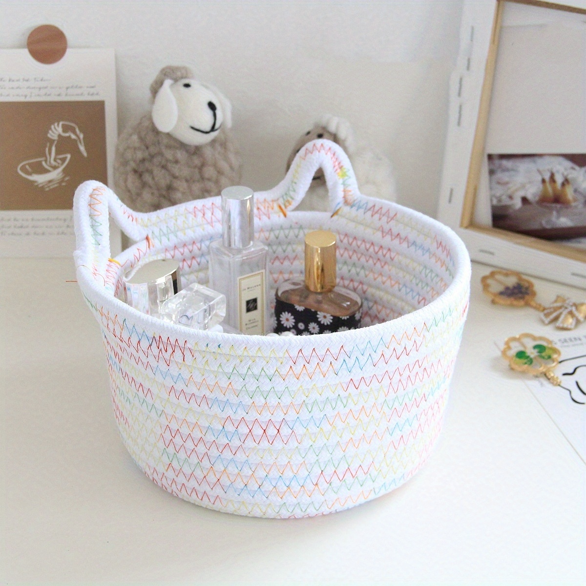 Cat Ear Woven Desktop Storage Basket Durable Storage Baskets - Temu