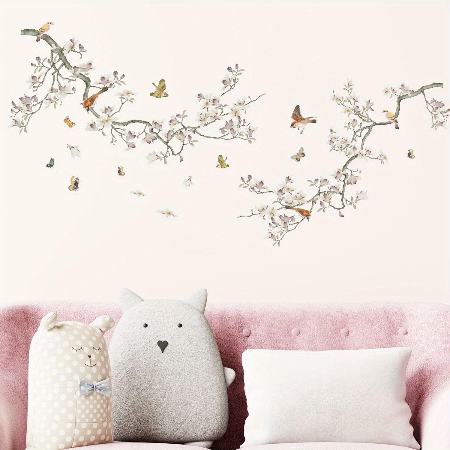 Birds Magnolia Branches Flowers Wall Stickers Colorful Easy Temu