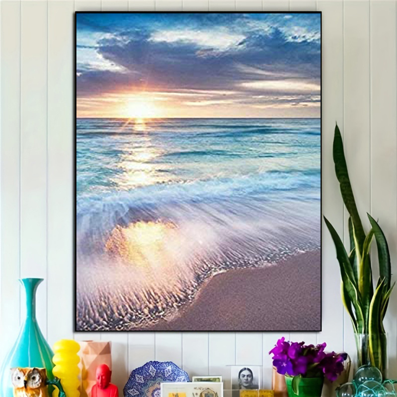 Seaside PAINT by NUMBERS Kit for Adult & Kids, Sea Waves Beach DIY Painting  , Easy Beginner Acrylic Painting Kit,home Decor Gift 