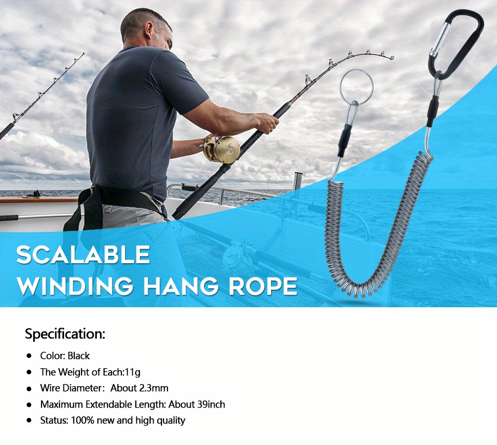 Fishing Lanyards 3-Pack - Retractable Coiled Safety Tethers With Carabiners  Retractable Coiled Safety Tether With Carabiner