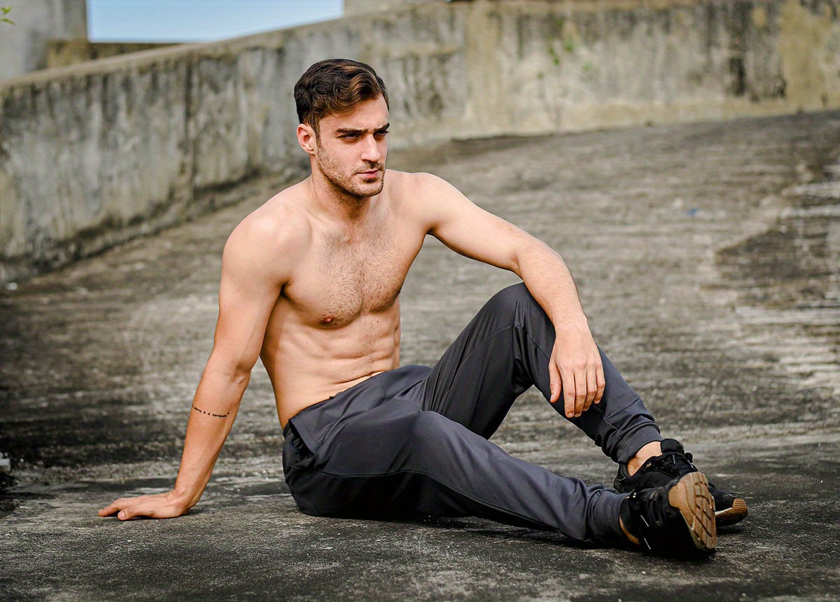 IROINNID Mens SweatPants Solid Color Tight Fitting Pockets Fitness Sport  Pants Elastic Waist Pants
