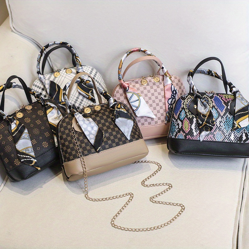 Random Print Zipper Shoulder Bag, Pu Leather Portable Crossbody Bag,  Detachable Strap Metal Chain Handbag - Temu Bahrain