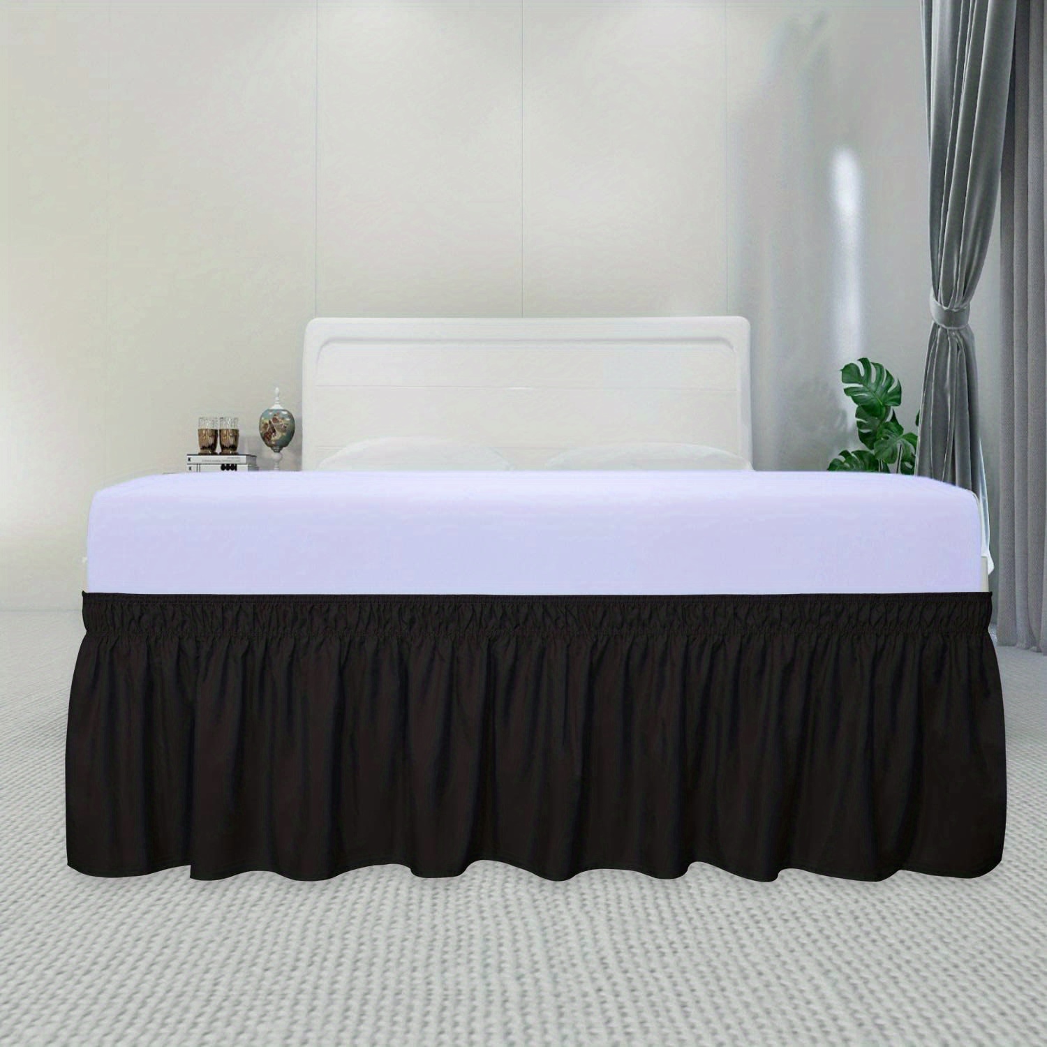 1pc Wrap Around Bed Skirt With Adjustable Elastic Belt Polyester