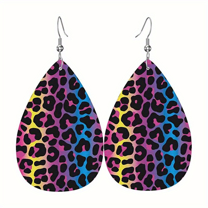 TEMU Y2k Gothic Leopard Pattern Pu Leather Earring Teardrop Pu Dangle Party Earrings For Women