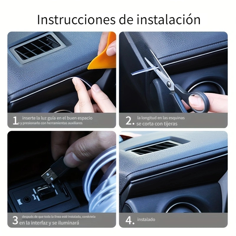 7 Pulgadas Interior Coche Luces Led Tiras Usb Neón Brillante - Temu Chile