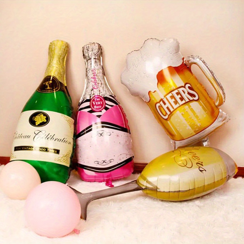 Large Champagne Bottle Balloons, Champagne Bottle and Goblet Wine Glass  Mylar Foil Helium Balloons Champagne Wine Alcohol Balloons for Birthday