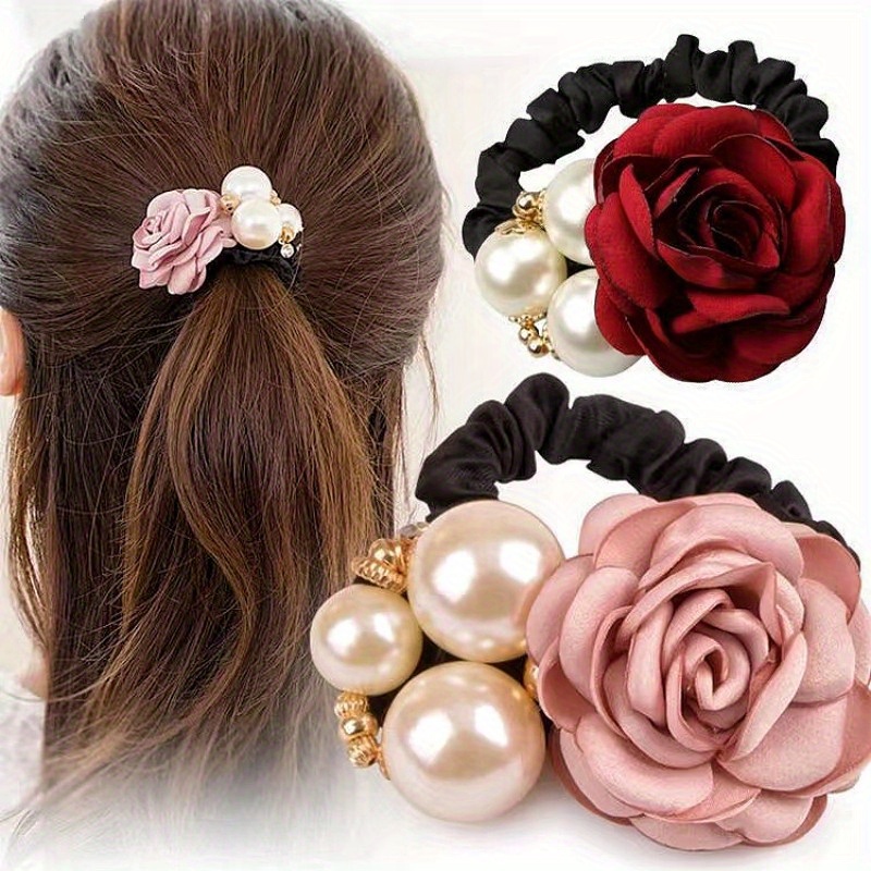 Faux Pearls And Flower Rhinestone Hair Clips Handmade Hair - Temu
