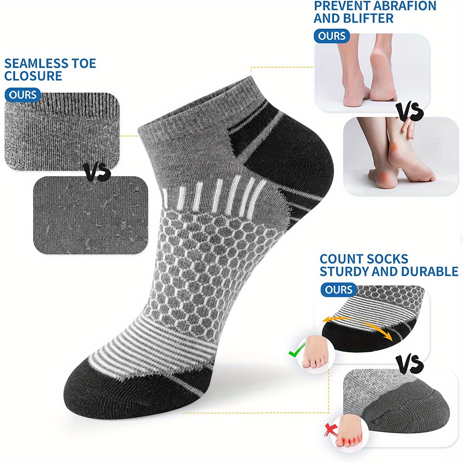 AceFine 6 Pairs of Men'S Athletic Socks with Stripes and Honeycomb Patterns for Running, Hiking, Cycling, and Walking
