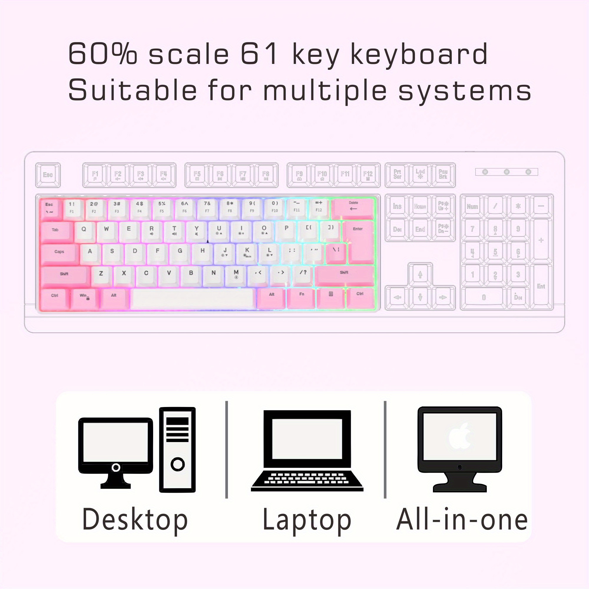 61 Keys Gaming Luminous 60 Ratio High value Keyboard Rgb Temu