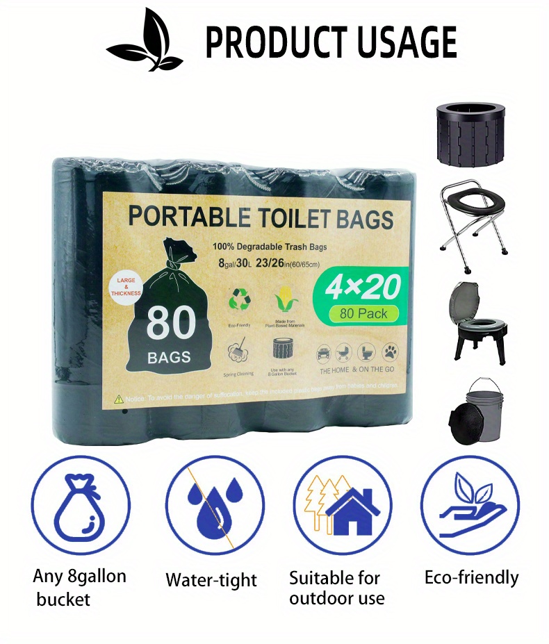 TRIPTIPS Portable Toilet Bags 40 Count Drawstring 8 Gallon Camping Toi