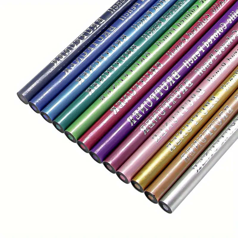 12 Color Metallic Colored Pencils Drawing Sketching Set - Temu