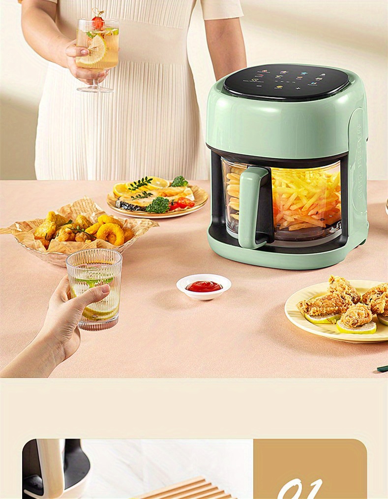 large capacity visual air fryer with smart touch panel and high borosilicate glass liner perfect for roasting french fries and chicken legs adjustable time and temperature control details 13