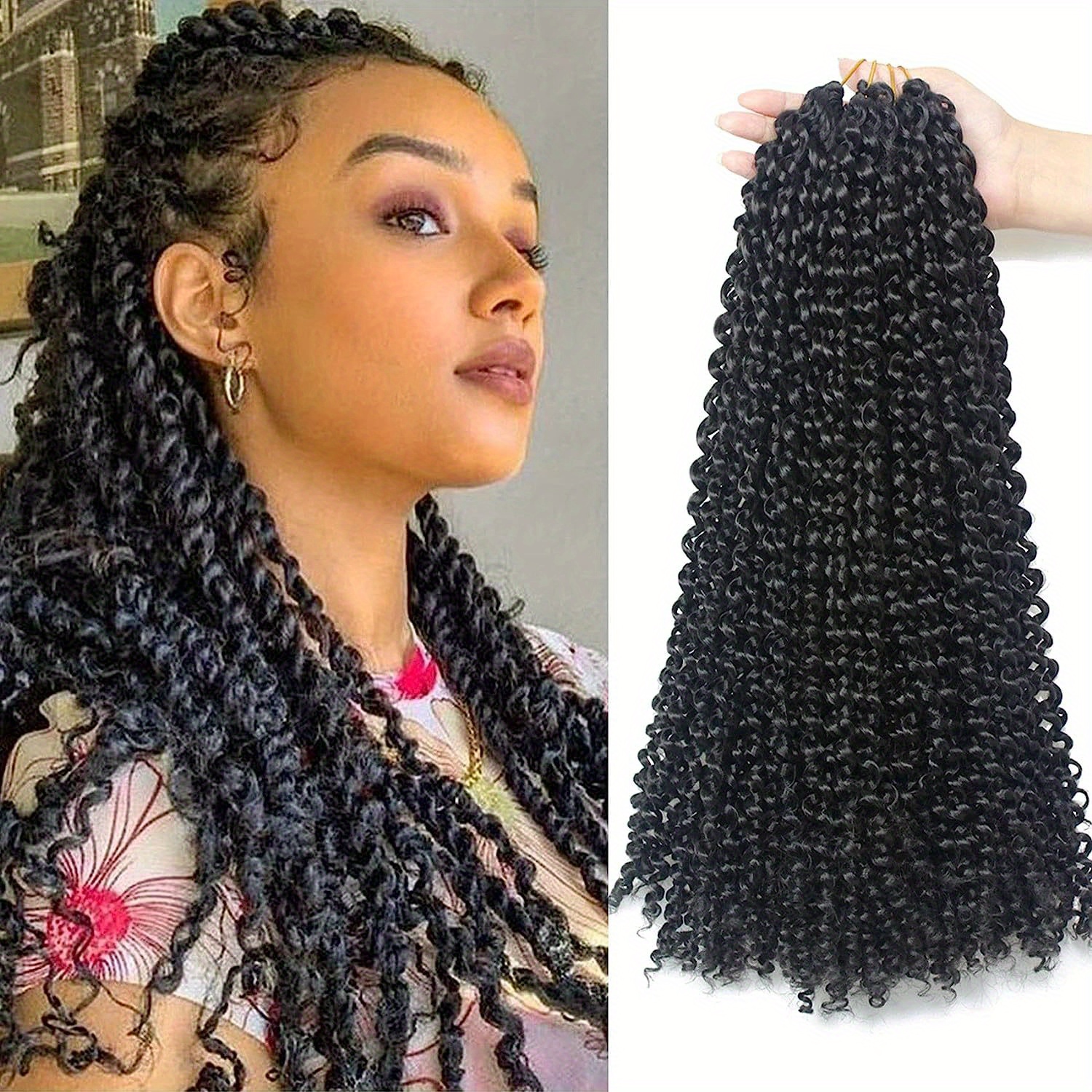 6Pcs/Pack Crochet Hair Black Box Braids Hair Ends Ombre Brown Curly Wave  Synthetic 18 Inch Box Hair For Braid 22 Strands/pcs Braiding Hair Extensions