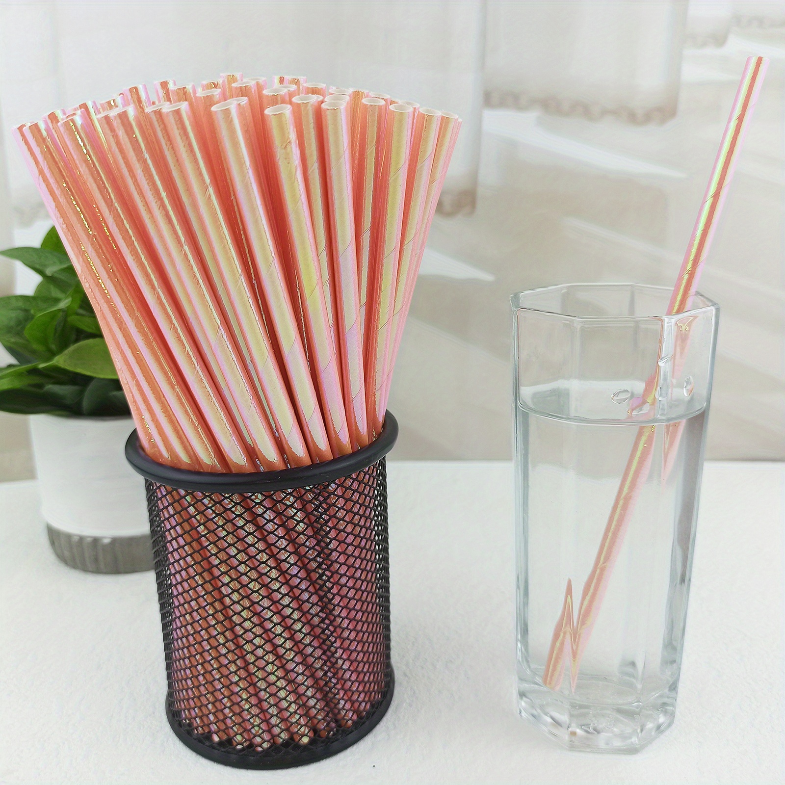 Unique Industries Hot Pink Flexible Plastic Straws, 50 Count 