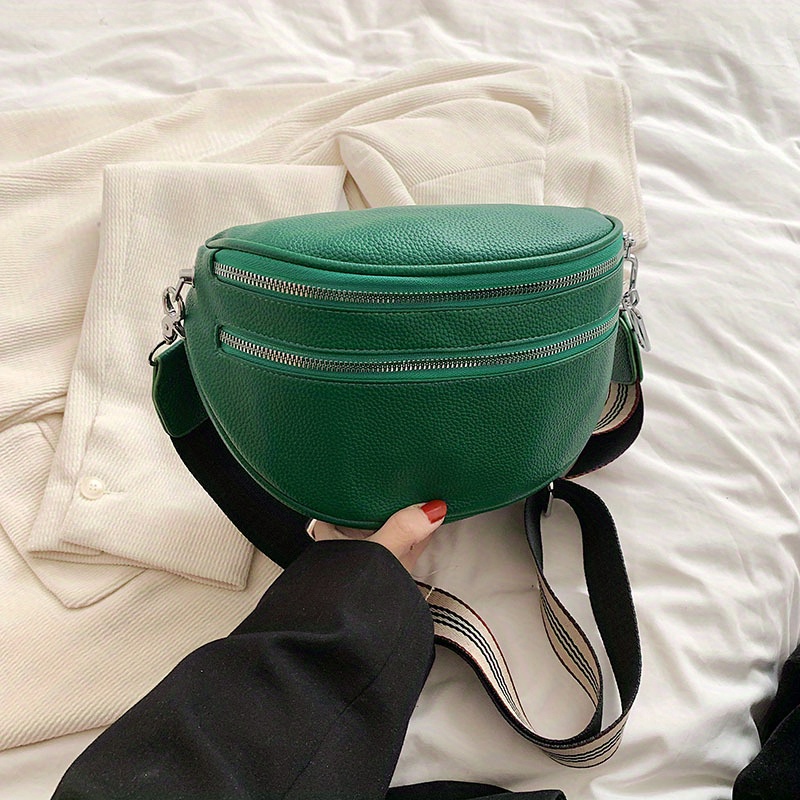 Stylish Faux Leather Crossbody Bag - Wide Strap Included! Green Strap / One Size