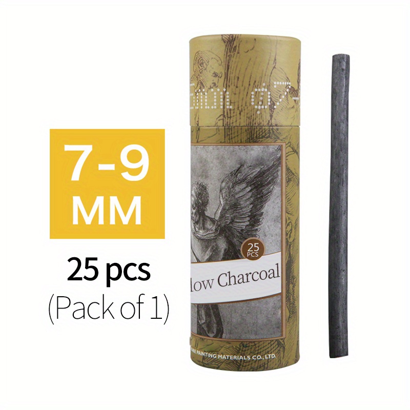 E-outstanding Charcoal Sticks 25PCS 7-9mm Dia Black Vine Willow Sketch  Charcoal Pencils for Drawing Sketching and Fine Art Compressed Charcoal