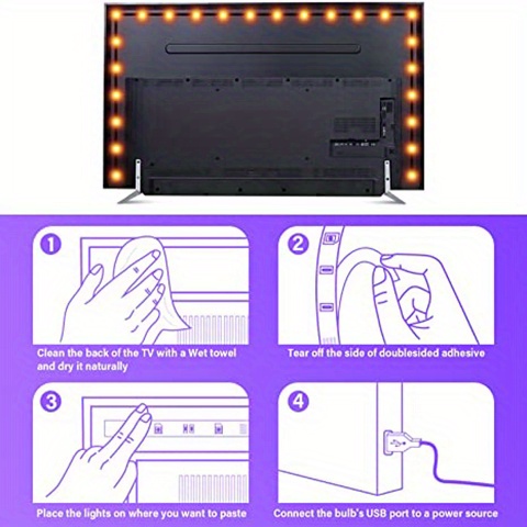 1 Set 4.98meter For TV LED Backlight 55.88-165.1 cm, Smart TV LED Lights Are Dimmable In 8 Colors, Dynamic Mode, Sensitive And Adjustable TV Light Strip Is Suitable For Game Room, TV Background Decoration Eid Al-Adha Mubarak