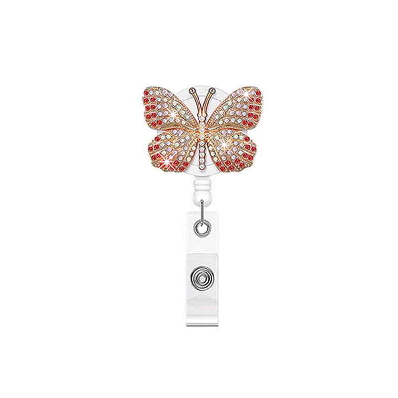 1PC Crystal Reel Lanyard Chest Clip Artificial Diamond Badge ID Name Badge  Women Staff Butterfly Retractable Pass Card