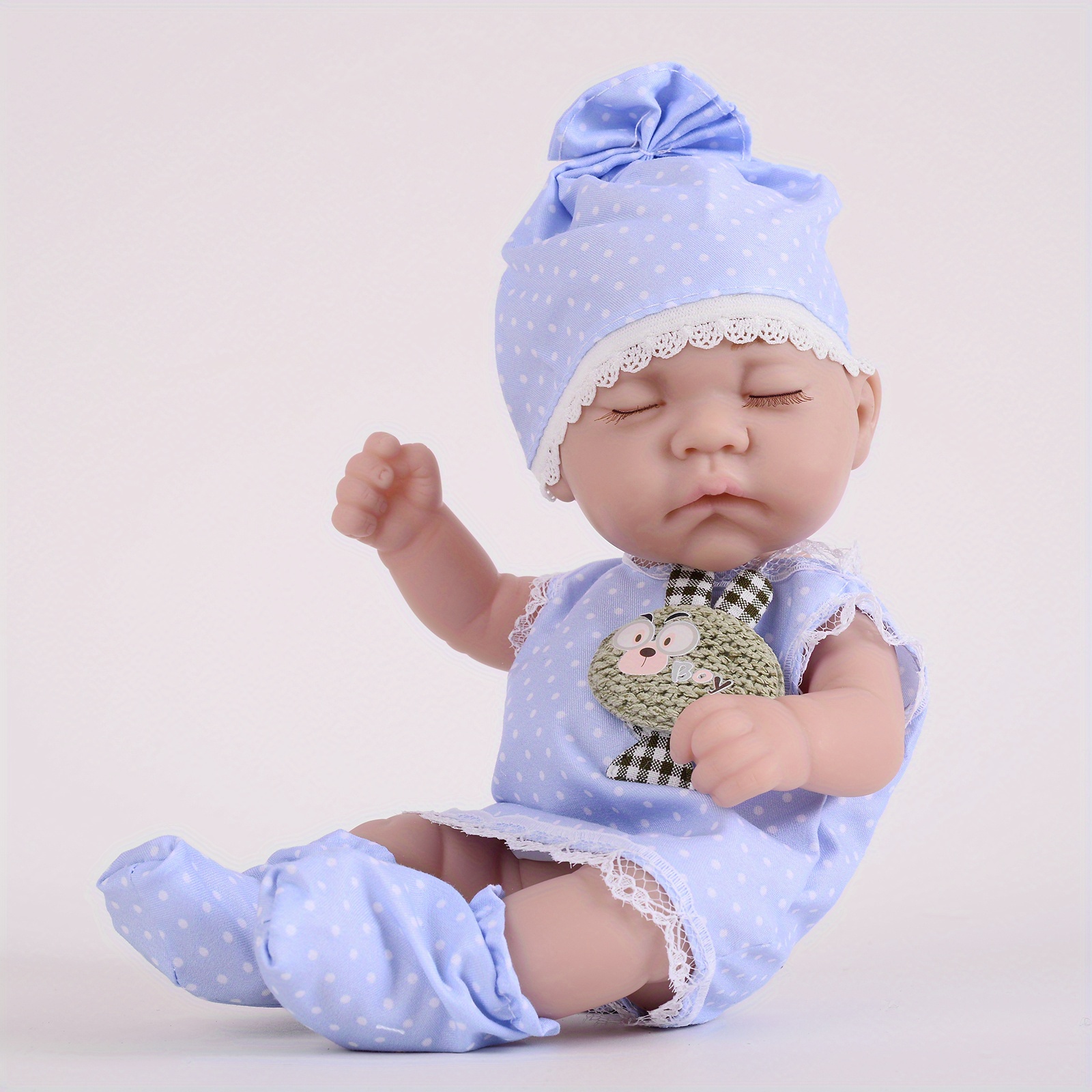 Set Di Vestitini Per Bambola Reborn 45-56 Cm: Tutina Con Orso Blu, Cappello E Bavaglino
