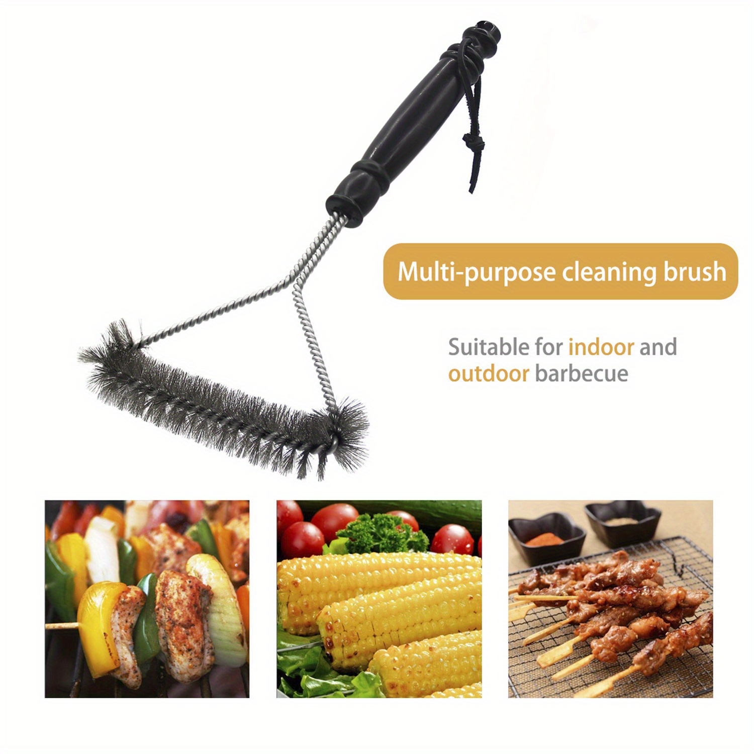 Grill Brush with Extra Strong Long Handle BBQ Cleaner Accessories - Safe  Wire BBQ Brush, Triple Barbecue Scrubber Cleaning Brush for Gas/Charcoal