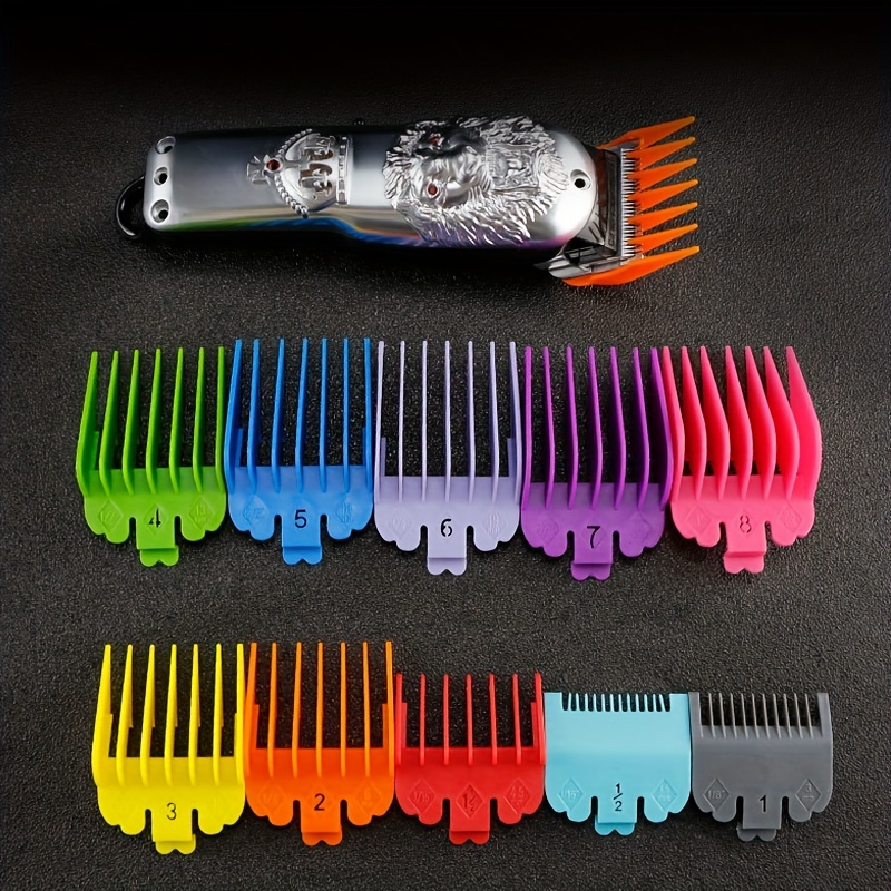 

10pcs Colorful Hair Clipper Combs And Guards Set - Portable Hair Trimmer Attachments For Professional Haircuts