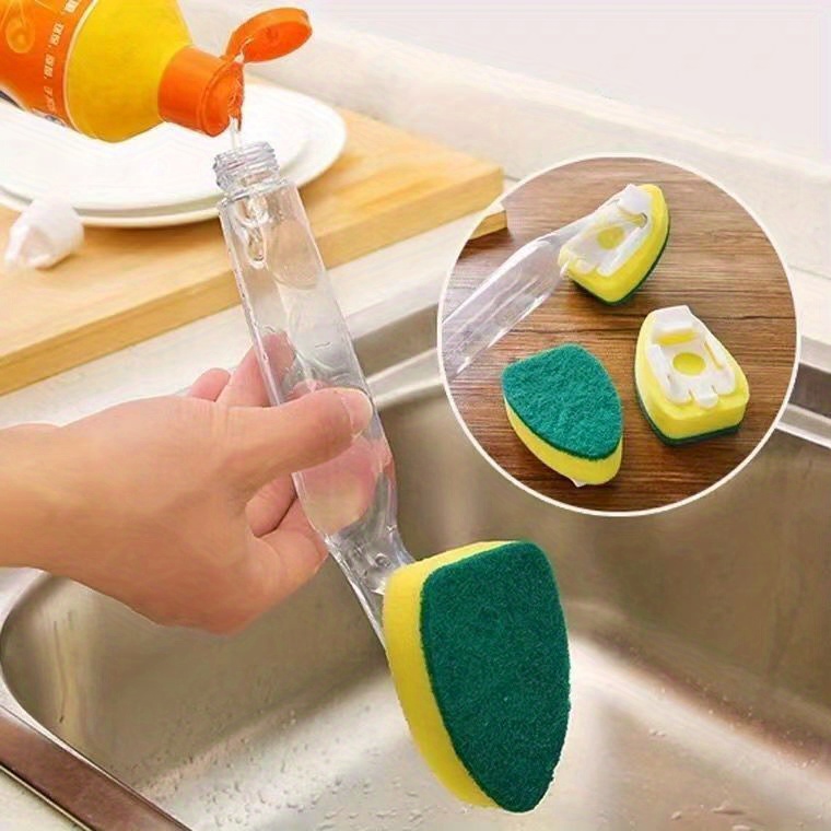 2 Soap Dispenser Scrubber Cleaner Dish Wand Brush Scrub Refill Washing  Kitchen !