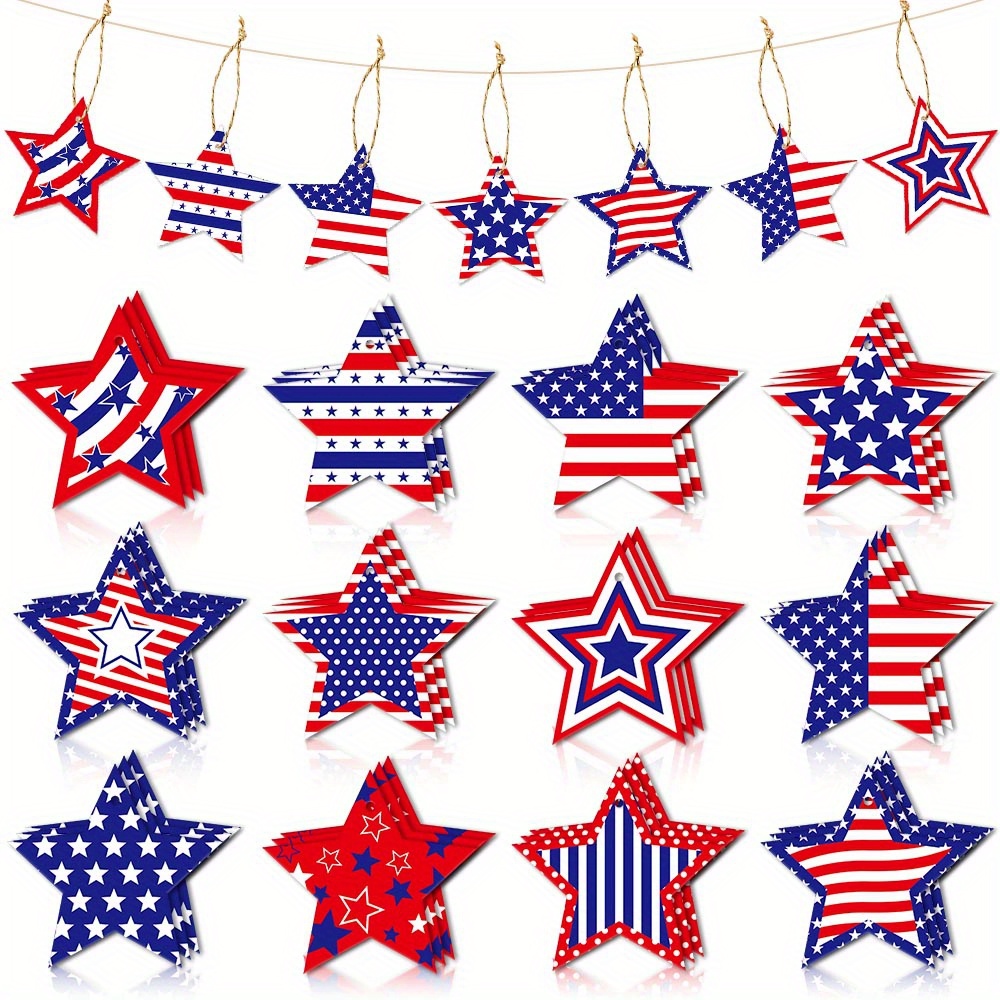 4th Of July Star Hanging Sign, Independence Day Tree Ornaments, Red ...