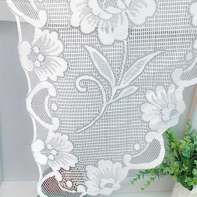 1pc elegant white lace flower print curtain for bedroom living room kitchen and study rod pocket window treatment for home decor details 3