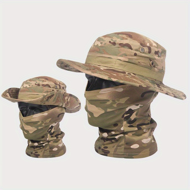 Temu Camouflage Boonie Hat, Balaclava Hat Set, Men's Sun Visor Hat, Military Tactical Fisherman Hat, Thickened Breathable Foldable Soft Hat, Outdoor
