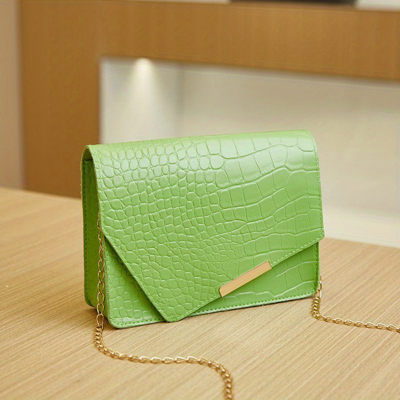 Pale green mock croc flap purse