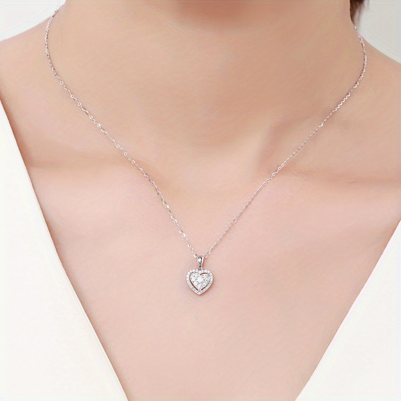 Image of Romantic Bridal Wedding Zirconia Clavicle Necklace Heart Pendant Necklace For Women Anniversary Gift