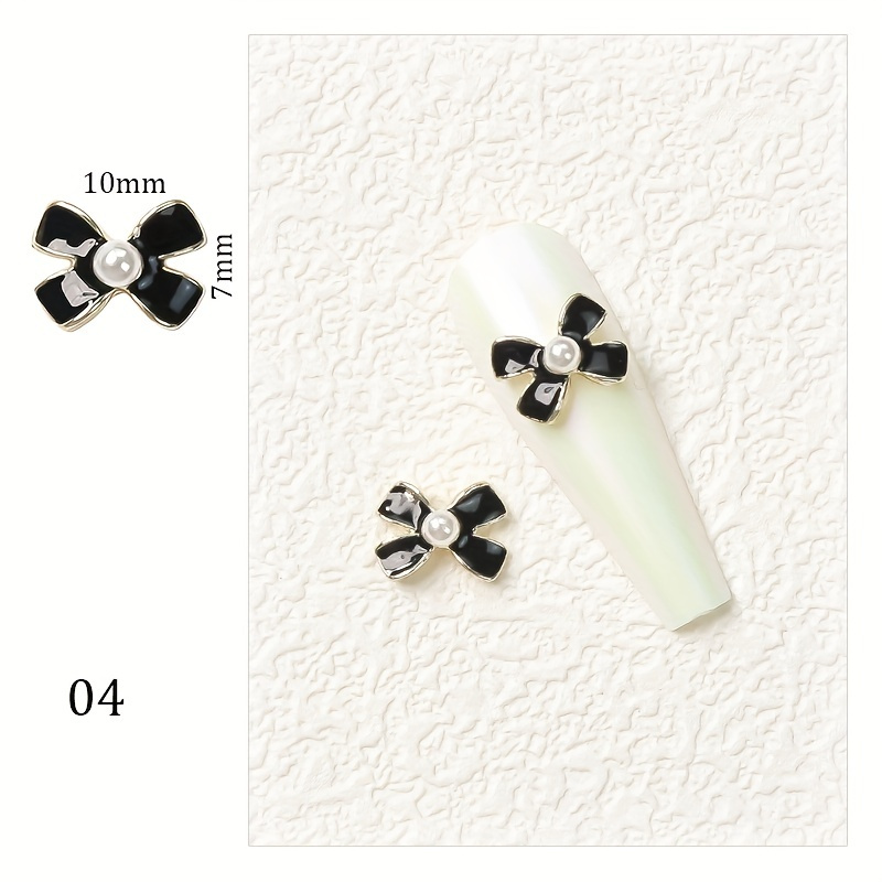 10pcs/lot Fashion Luxury Small Pearl Bow Nail Art Rhinestone 7x9mm Black  White Classic Nail Jewelry French Style - AliExpress