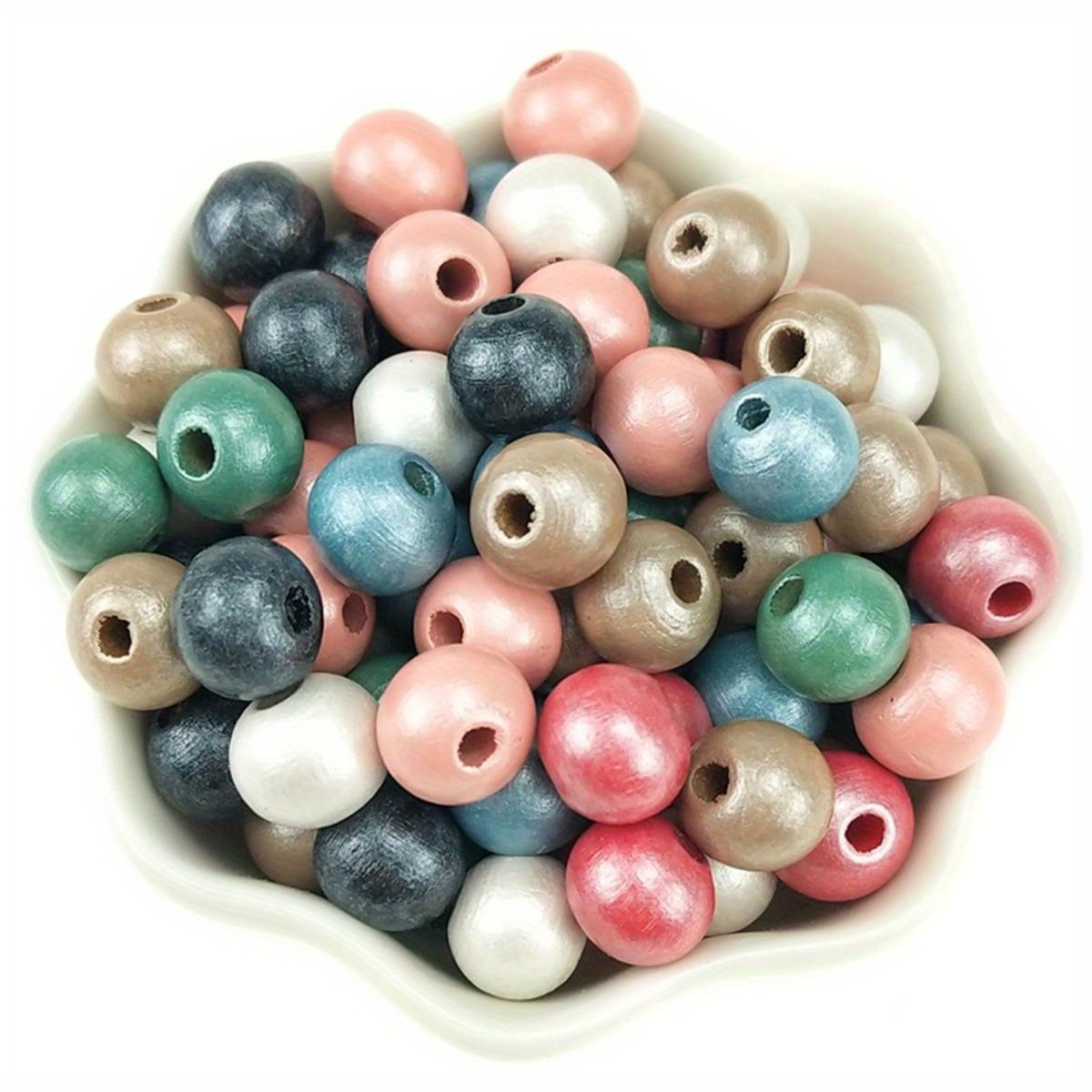 Natural Painted Wood Beads Mixed Color Round Loose Beads For - Temu