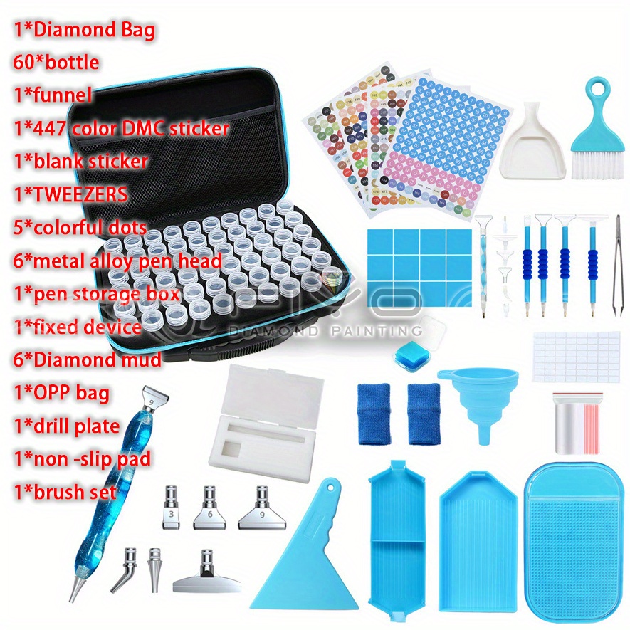 diamond painting tool kit - pen, tray, wax, tweezers, small bags