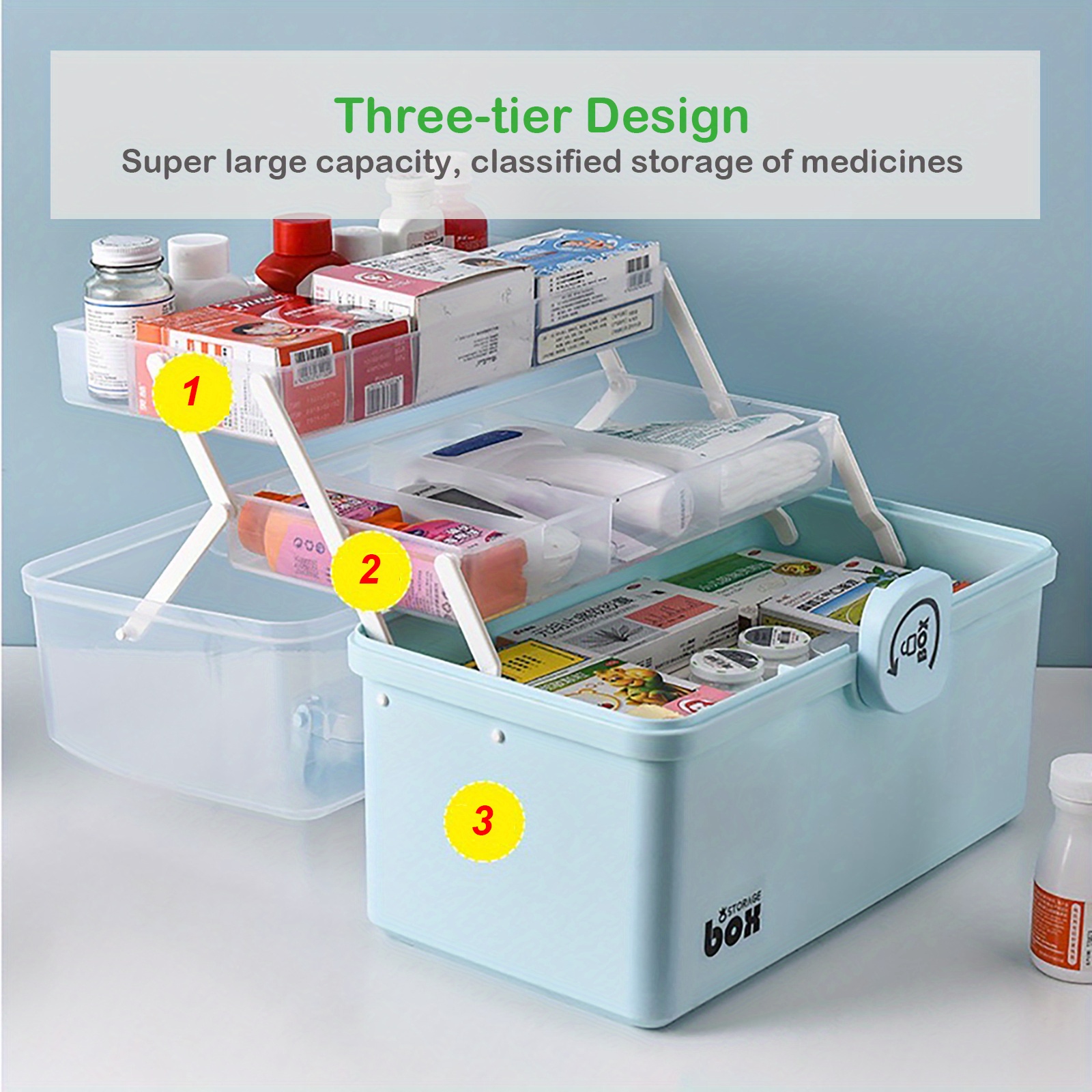 3 layer Portable Family Folding Extra Large Medicine Box Container