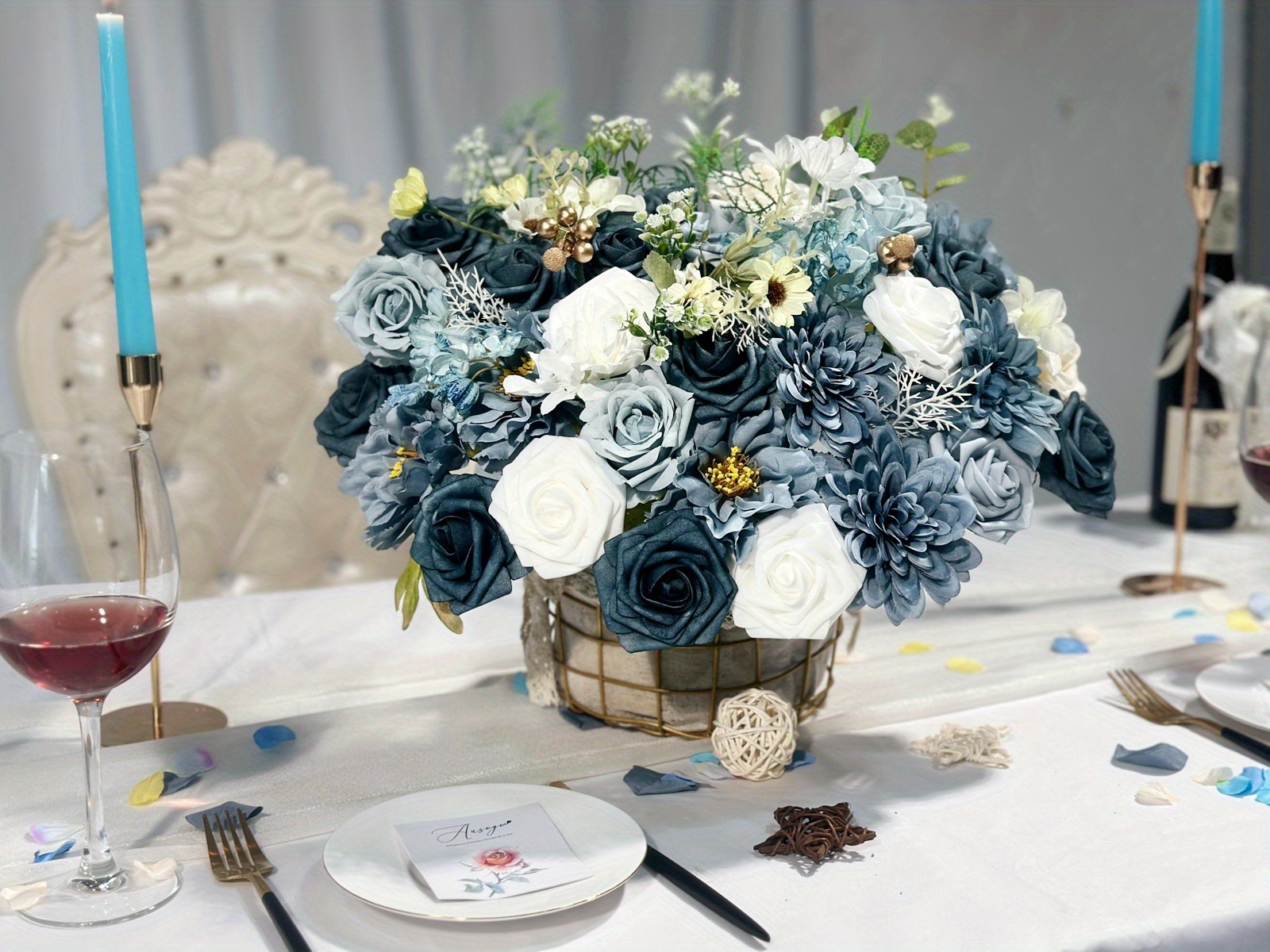 diy blue wedding centerpieces