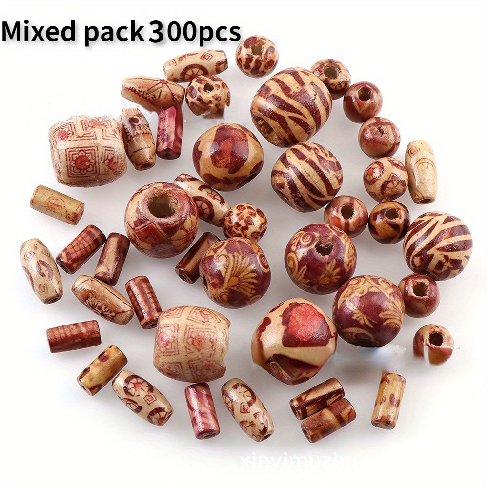 Printed Wooden Beads Mixed Size Shape Macrame Beads - Temu