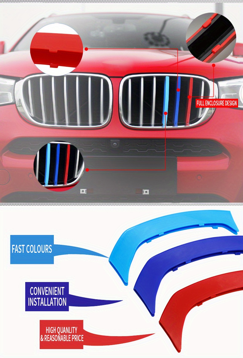 Merisny Frontgrilleinsatz Zierleisten für BMW Zubehör, 7 Farbe M Sportstil  Grillstreifen Passend Kompatibel für BMW F20