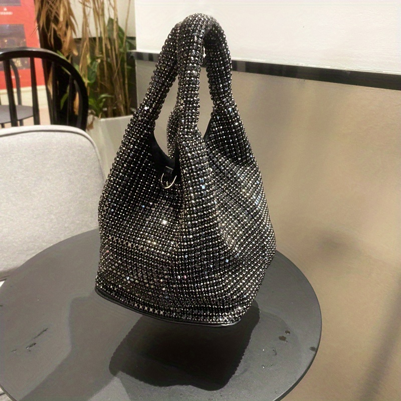 Luxury Diamonds Bucket Bag Design Shiny Rhinestone Shoulder Bag Evening Party Bag Wide Shoulder