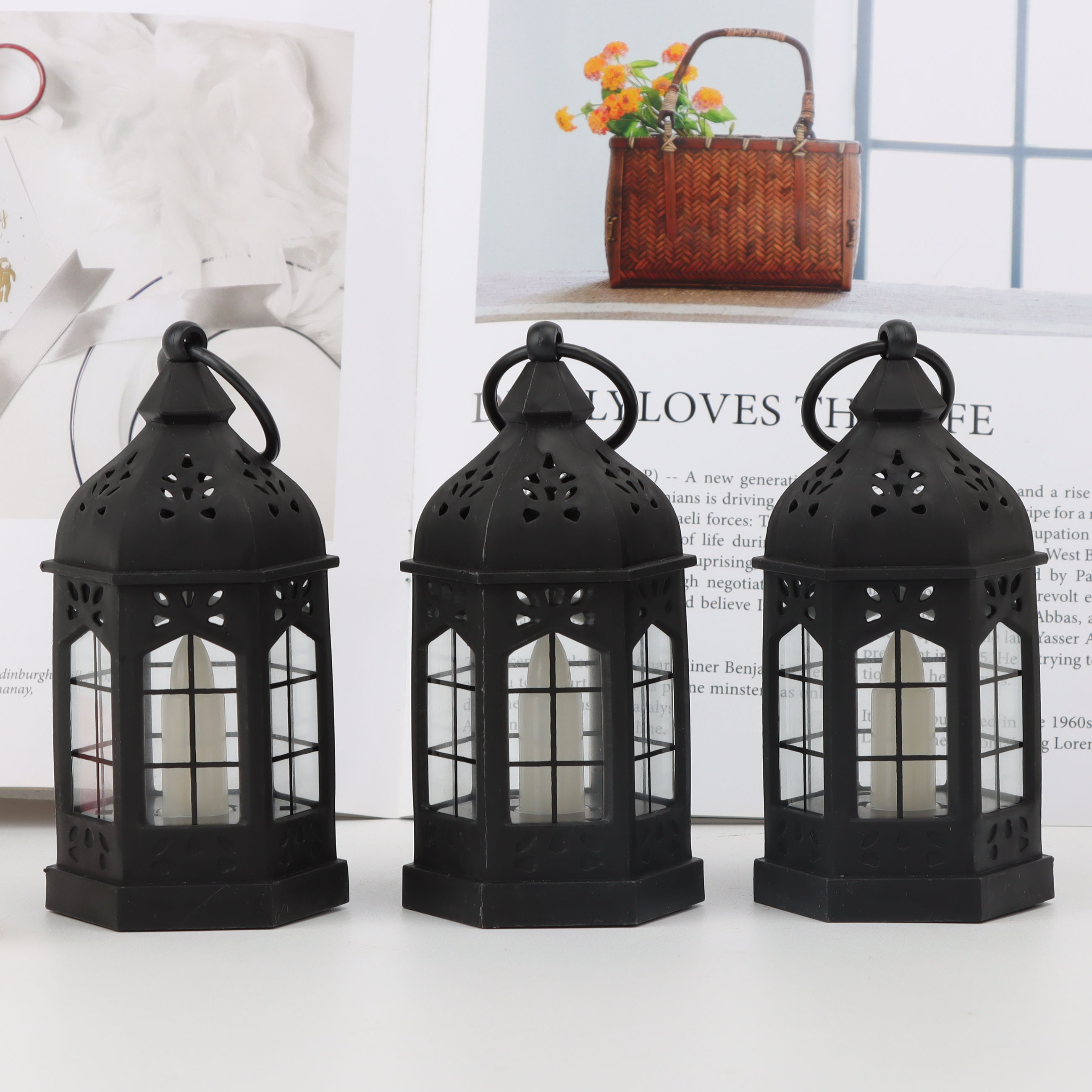 Happy Date Vintage Decorative Lantern with LED Pillar Candle - Outdoor  Lantern Waterproof Lanterns Battery Powered Lanterns Decorative Wedding -  LED Lantern 