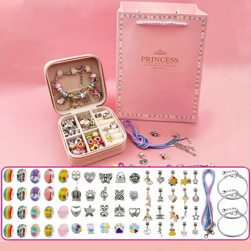 Charm Bracelet Making Kit, 66 Pcs Charm Bracelet Making Kit Jewelry Making  Supplies, Gift Boxed Charm Bracelet Girl DIY Craft Gift Kit For Teen Girls  Crafts For Girls Ages 3-12 (D-Pink)