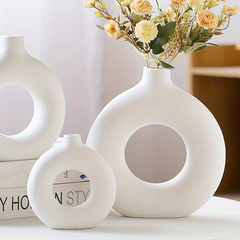  White Ceramic Vases -Set of 2,Round Hollow Modern Vase for Home  Decor,Boho Vases for Nordic Minimalist Decor, Wedding Dining Living Room  Entryway Table Decorative Vase… : Home & Kitchen