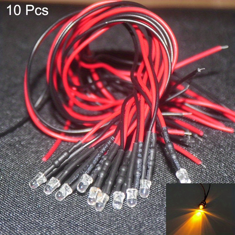 120pcs 12V LED Lights Emitting Diodes, Pre Wired 7.9 Inch DC 12 Volt 5mm  LED (6 Colors x 20pcs) Assorted Kit Diffused Colored Lens- White Red Yellow