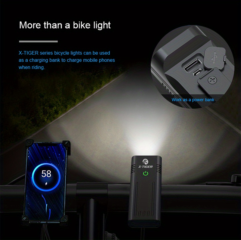X-TIGER Fahrradlicht Set, USB wiederaufladbar 8 LED 10000mAh Fahrrad  Frontlichter Scheinwerfer, IPX5 wasserdichtes Frontlicht Rücklicht