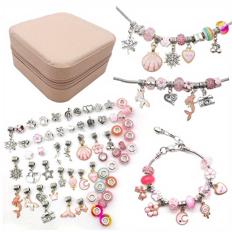 66Pcs Charm Bracelet Neckalce DIY Jewelry Making Kit For Girls, With Beads,  Pendants, Snake Chains, Rope, Crafts Gifts Set Teenager Stuff