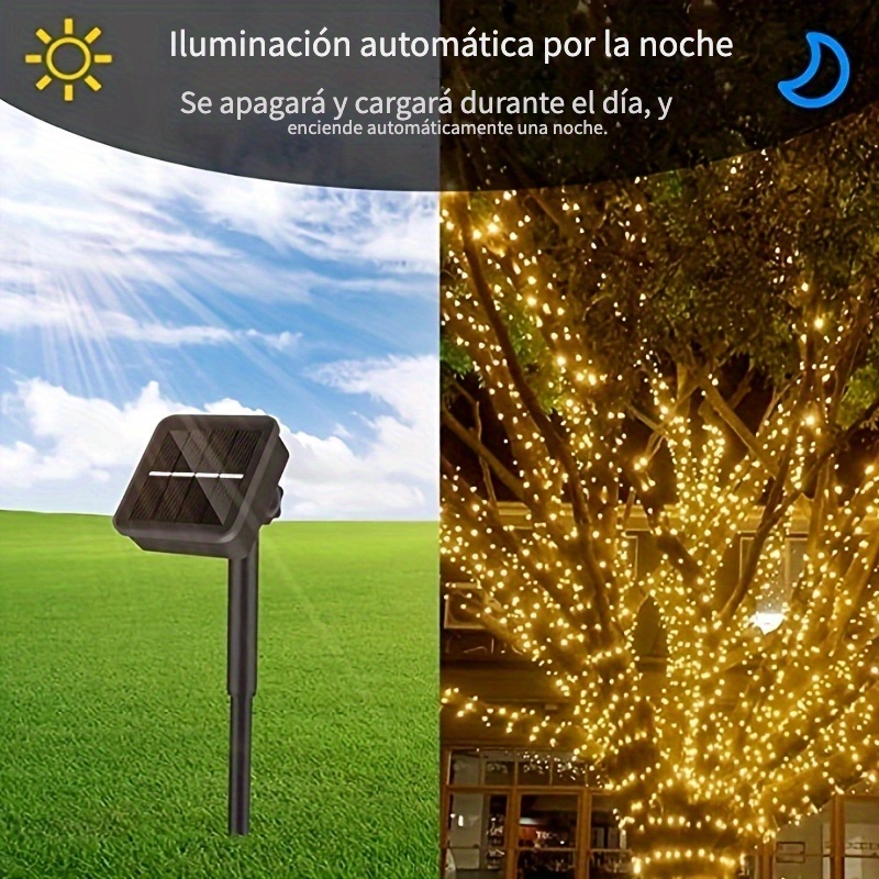 2 Piezas 100 Luces Led Cadena Alambre Cobre Solar Exteriores - Temu