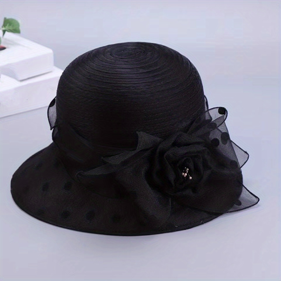 Polka Dot Stitching Bucket Hat Elegant Sun Hat Organza Derby Hat