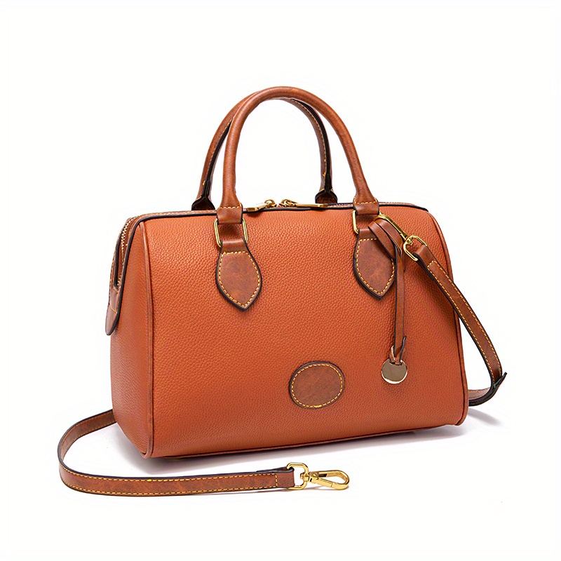 Vintage Boston Handbag For Women, Patch Decor Crossbody Bag, Fashion Pu  Leather Satchel Purse - Temu