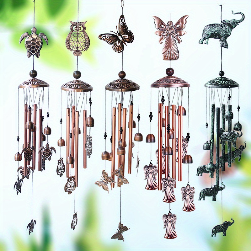 Carillon à vent en fer forgé, tortue papillon en métal, 4 Tubes suspendus,  ornement de jardin, carillons éoliens et décorations suspendues